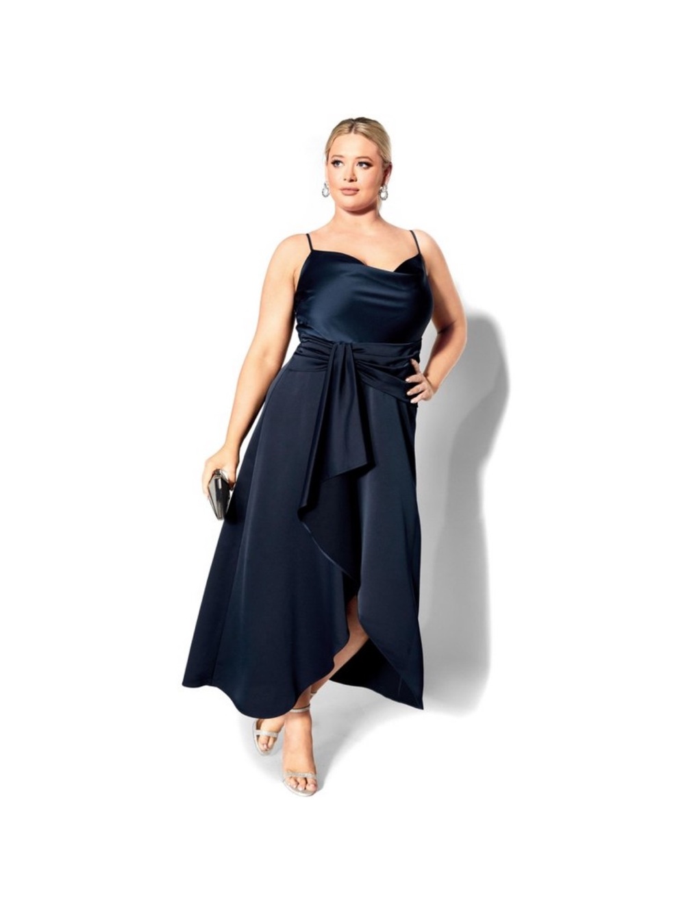 NWT City Chic Simplicity Black Plus-Size Evening Dress with Waist Tie S/16